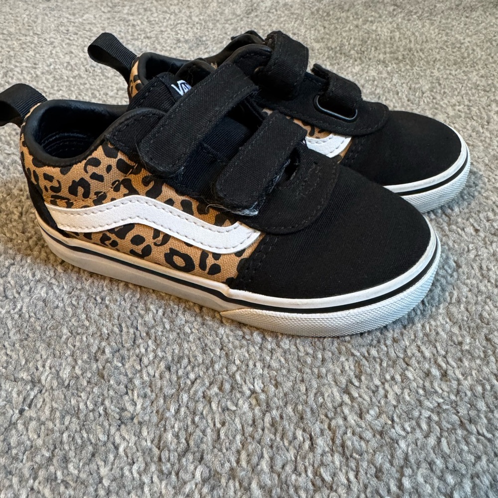 Vans Kids Black and Tan Leopard Sneakers